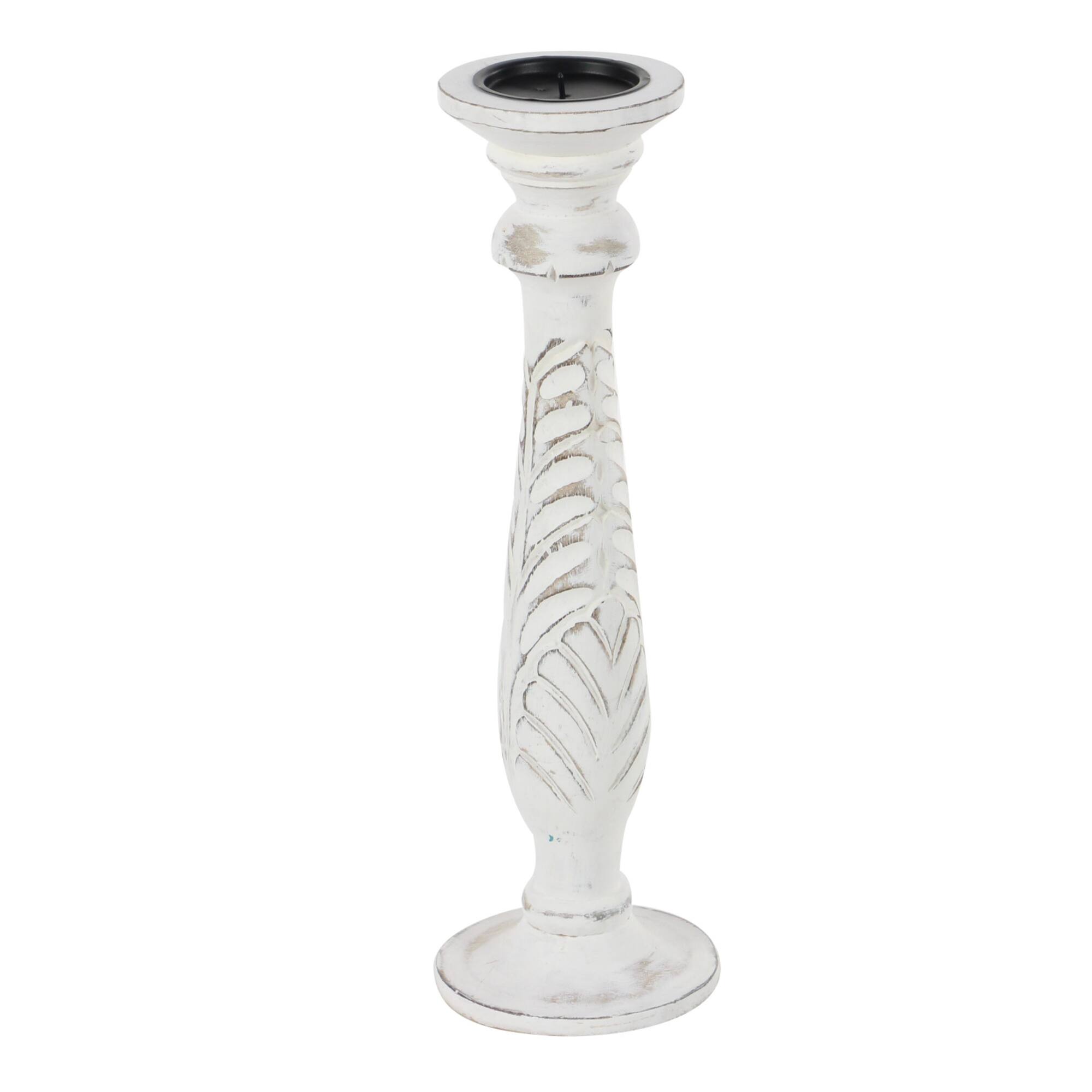 White Mango Wood Traditional Distressed Candle Holder Set
